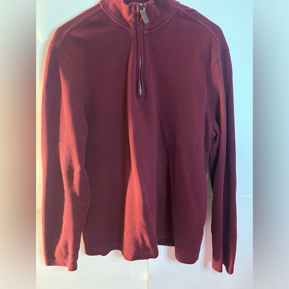 Burgundy half zip knit sweater with gray elbow patches - Picture 2 of 4